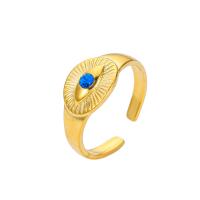 Нержавеющая сталь Rhinestone палец кольцо, Нержавеющая сталь 304, Глаз, плакирован золотом, регулируемый & Женский & со стразами, размер:6.5, продается PC
