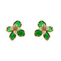 Cubic Zirconia Micro Pave Brass Earring, Four Leaf Clover, gold color plated, fashion jewelry & micro pave cubic zirconia & for woman, green [