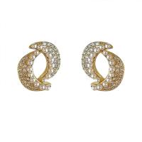 Brass Stud Earring, with Plastic Pearl, gold color plated, fashion jewelry & micro pave cubic zirconia & for woman [