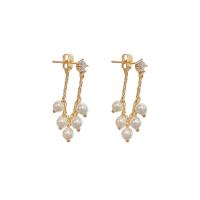 Cubic Zirconia Micro Pave Brass Earring, with Plastic Pearl, 14K gold plated, fashion jewelry & micro pave cubic zirconia & for woman [