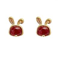 Brass Earring Clip, Rabbit, gold color plated, fashion jewelry & for woman, red 