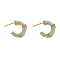 Brass Stud Earring, gold color plated, fashion jewelry & micro pave cubic zirconia & for woman & enamel, white, 15mm 