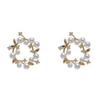 Messing Ohrring Clip, mit Kunststoff Perlen, goldfarben plattiert, Modeschmuck & Micro pave Zirkonia & für Frau, 18x16mm, verkauft von Paar[