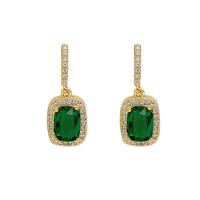Messing Ohrring Clip, goldfarben plattiert, Modeschmuck & Micro pave Zirkonia & für Frau, grün, 23x9mm, verkauft von Paar[