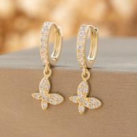 Cubic Zirconia Micro Pave Brass Earring, fashion jewelry & micro pave cubic zirconia & for woman, golden 