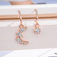 Asymmetric Earrings, Brass, rose gold color plated, fashion jewelry & micro pave cubic zirconia & for woman  