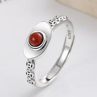 Sterling Silver Finger Ring, 925 Sterling Silver, with Yunnan Red Agate, Ingot, Antique finish, fashion jewelry & for woman, 6.5mm 