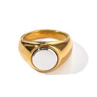 Stainless Steel Finger Ring, 304 Stainless Steel, with White Shell, 18K gold plated, fashion jewelry & for woman, golden [