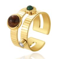 Gemstone Stainless Steel Finger Ring, 304 Stainless Steel, with Natural Stone, 18K gold plated, fashion jewelry & for woman & with rhinestone, golden 
