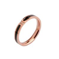 Titanium Steel Finger Ring, Vacuum Ion Plating, Unisex & with rhinestone, rose gold color [