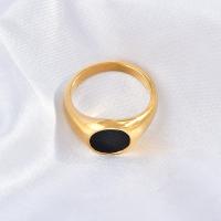 Titanium Steel Finger Ring, 18K gold plated, Unisex & enamel, golden [