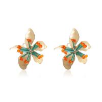 Acrylic Stud Earring, Flower, gold color plated, fashion jewelry & for woman, mixed colors [
