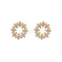Cubic Zirconia Micro Pave Brass Earring, with Plastic Pearl, gold color plated, fashion jewelry & micro pave cubic zirconia & for woman 