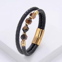 PU Leather Cord Bracelets, with Gemstone & 304 Stainless Steel, plated, for man Approx 21 cm 