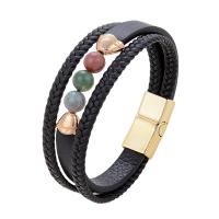 PU Leather Cord Bracelets, with Gemstone & 304 Stainless Steel, plated, Unisex Approx 21 cm 
