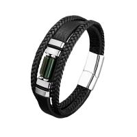 PU Leather Cord Bracelets, with Gemstone & 304 Stainless Steel, plated, for man Approx 21 cm 
