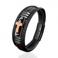 PU Leather Cord Bracelets, with Gemstone & 304 Stainless Steel, Cross, plated, for man Approx 21 cm 