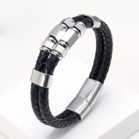 PU Leather Cord Bracelets, with 304 Stainless Steel, plated, for man Approx 21 cm 