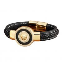 PU Leather Cord Bracelets, with 304 Stainless Steel, plated, Unisex & micro pave cubic zirconia Approx 21 cm 