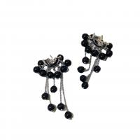 Glass Zinc Alloy Earring, with Glass Pearl, plated & for woman 