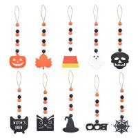 Hanging Ornaments, Hemu Beads, with Linen, Halloween Design & 10 pieces [
