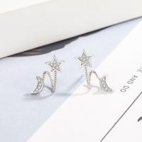 Cubic Zirconia Micro Pave Brass Earring, Moon and Star, polished, fashion jewelry & micro pave cubic zirconia & for woman 