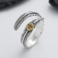 Sterling Silver Finger Ring, 925 Sterling Silver, Feather, Antique finish, fashion jewelry & for woman 