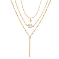Collier de mode Multi couche, alliage de zinc, avec perle de plastique, plaqué de couleur d'or KC, trois couches & bijoux de mode & pour femme, Vendu par brin