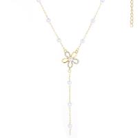 Rhinestone Zinc Alloy Necklace, with Plastic Pearl, with 1.97inch extender chain, KC gold color plated, fashion jewelry & for woman & with rhinestone Approx 18.5 Inch 