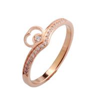 Titanium Steel Finger Ring, Heart, Vacuum Ion Plating & for woman & with rhinestone, rose gold color [