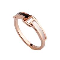 Titanium Steel Finger Ring, with Black Shell & White Shell, Vacuum Ion Plating, fashion jewelry & for woman, rose gold color [