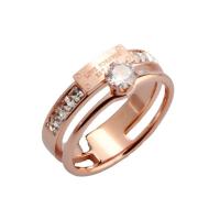Titanium Steel Finger Ring, 18K rose gold plated & for woman & with rhinestone, rose gold color [