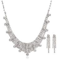 Rhinestone Zinc Alloy Jewelry Set, earring & necklace, with 16cm extender chain, silver color plated, for woman & with rhinestone, 2.4cm cm 