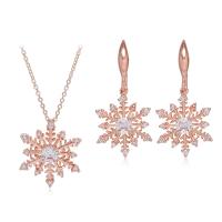Rhinestone Zinc Alloy Jewelry Set, earring & necklace, Snowflake, rose gold color plated, for woman & with rhinestone, 1.5cm cm 