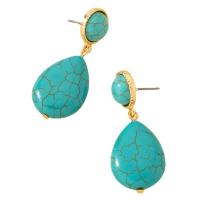 Turquoise Zinc Alloy Earring, with turquoise, Teardrop, gold color plated, fashion jewelry & for woman, green [