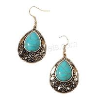 Turquoise Zinc Alloy Earring, with turquoise, Teardrop, silver color plated, fashion jewelry & for woman & hollow, green [