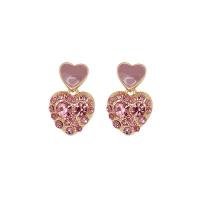 Zinc Alloy Rhinestone Drop Earring, Heart, plated, fashion jewelry & for woman & with rhinestone 28mm 
