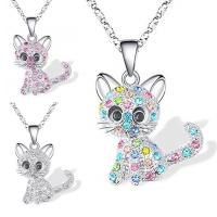 Rhinestone Zinc Alloy Necklace, Cat, silver color plated, fashion jewelry & for woman & with rhinestone Approx 50 cm 