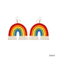 Fashion Tassel Earring, Cotton Thread, Rainbow, fashion jewelry & for woman 