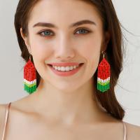 Glass Seed Beads Earring, Seedbead, Watermelon, fashion jewelry & for woman, red 