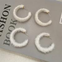 Fluffy Pom Pom Earrings, Zinc Alloy, with Rabbit Fur & Marten Hair, gold color plated, fashion jewelry & for woman, white, 42mm 