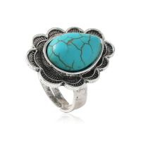 Turquoise Zinc Alloy Finger Ring, with turquoise, antique silver color plated, fashion jewelry & for woman, green, 28mm, Inner Approx 17mm 