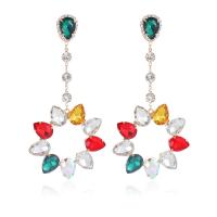 Zinc Alloy Rhinestone Drop Earring, with Glass Rhinestone, Flower, gold color plated, fashion jewelry & for woman, mixed colors 