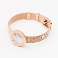 Stainless Steel Mesh Belt Buckle Bracelet, 304 Stainless Steel, with Shell Pearl, plated, for woman, rose gold color Approx 21.5 cm [
