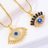 Evil Eye Jewelry Necklace, Brass, 18K gold plated & micro pave cubic zirconia [
