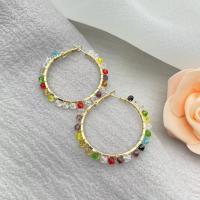 Zinc Alloy Hoop Earring, with Seedbead & Crystal, fashion jewelry & for woman [