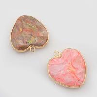 Impression Jasper Pendants, with Brass, Heart, gold color plated, DIY 