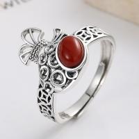 Sterling Silver Finger Ring, 925 Sterling Silver, with Yunnan Red Agate, Money Bag, Antique finish, fashion jewelry & Unisex, 16mm 