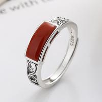 Sterling Silver Finger Ring, 925 Sterling Silver, with Yunnan Red Agate, Antique finish, fashion jewelry & for woman 