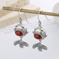 Sterling Silver Agate Drop earring, 925 Sterling Silver, with Yunnan Red Agate, Goldfish, Antique finish, fashion jewelry & for woman 